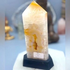 Sugar Druzy Golden Agate on Custom Wood Stand